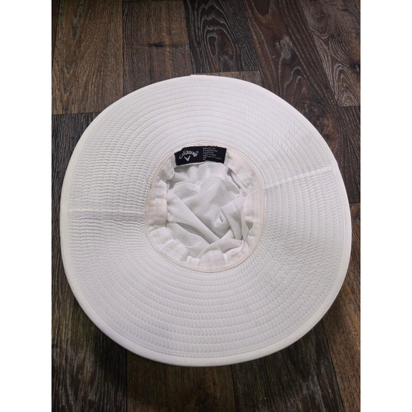 Callaway Mens White Nylon Wide Brim Golf Sun Hat Adjustable Toggle Mesh Lining - Picture 7 of 8